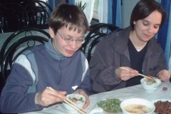 Excursion to HuangShan (Yellow Mountains) in March 2001: Anja, Angela